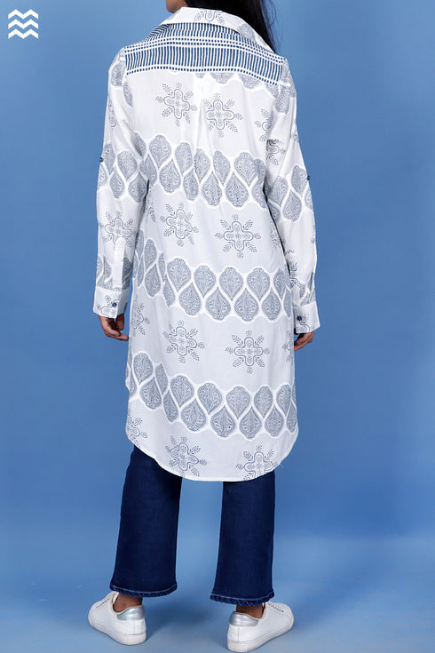 Rayon Long Boyfriend Shirt In Assorted Block Print