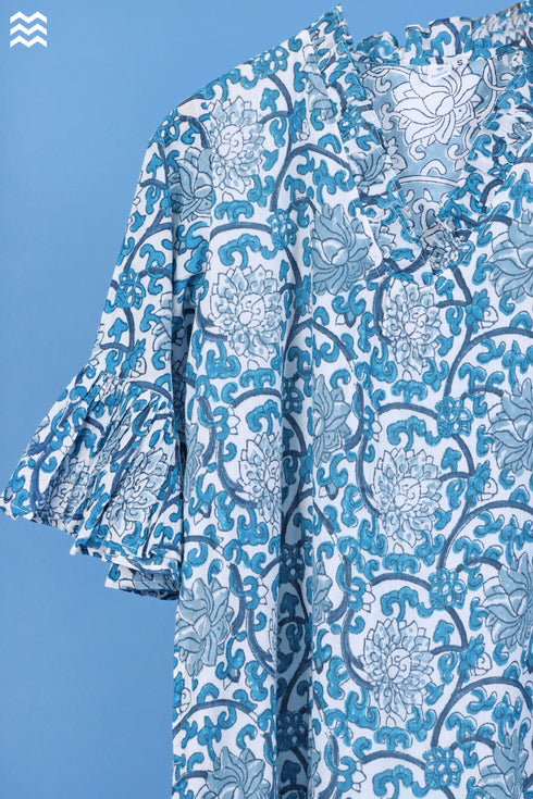 Mulmul CottonLong Martini Dress In Graphic Block Print