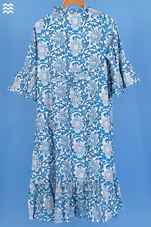 Mulmul CottonLong Martini Dress In Graphic Block Print