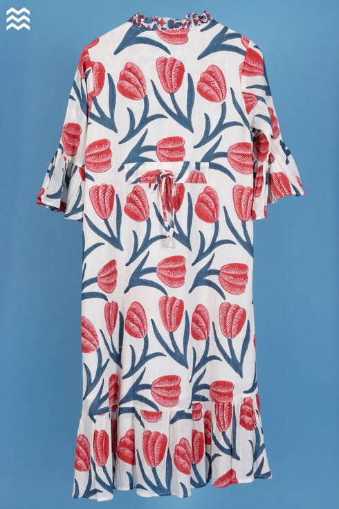 Cotton Crepe Fitzgerald Dress In Floral Block Print