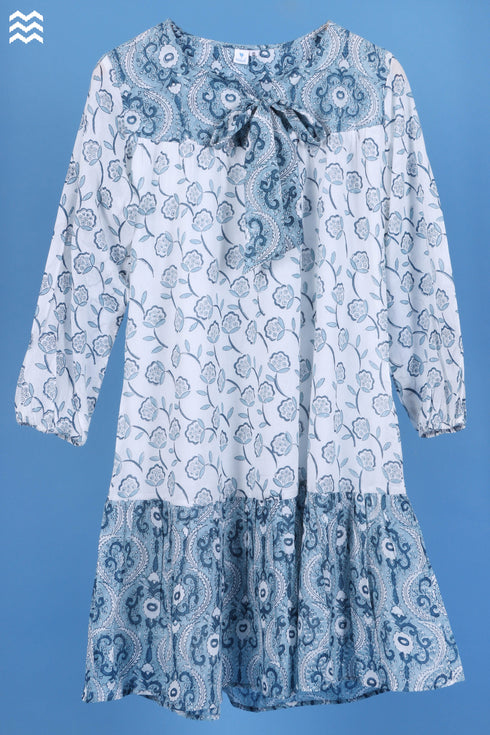Mulmul CottonLong Martini Dress In Graphic Block Print
