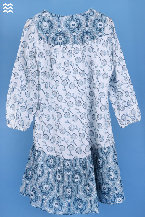 Mulmul CottonLong Martini Dress In Graphic Block Print