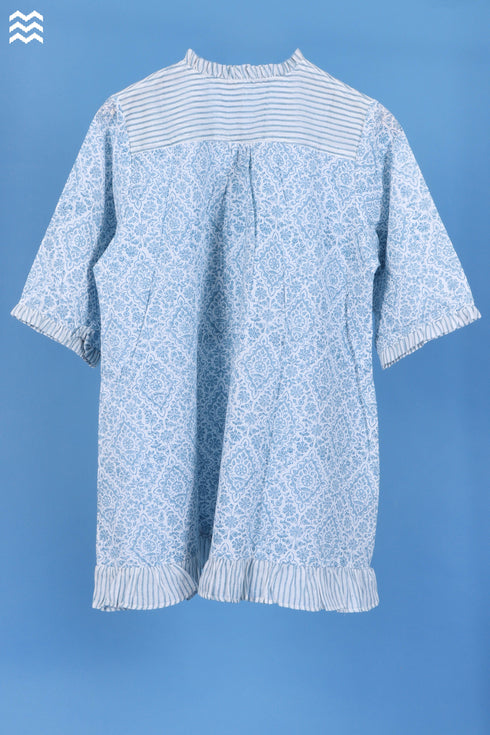Slub Cotton Frilly Pete Top In Floral Block Print