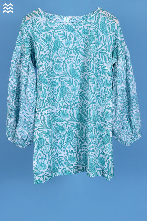 Mulmul Cotton Stanley Top In Graphic Block Print