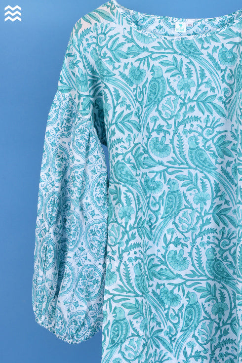 Mulmul Cotton Stanley Top In Graphic Block Print