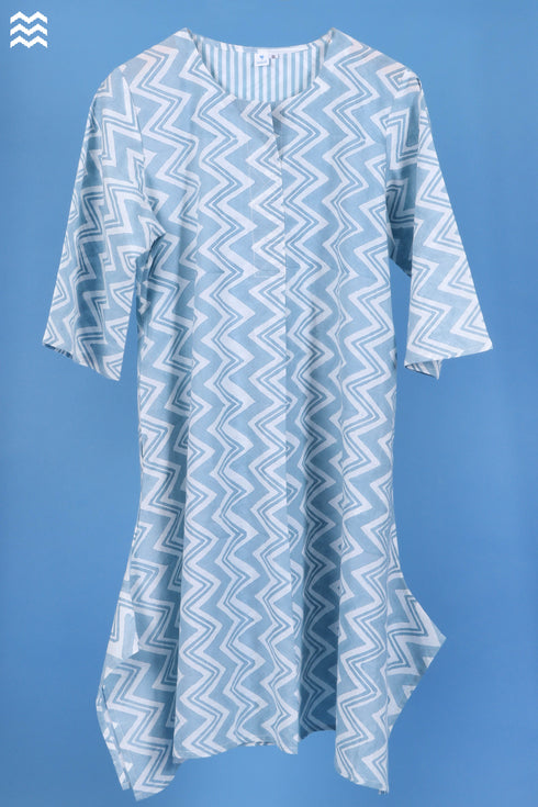 Slub Cotton SJB Top In Zigzag Block Print