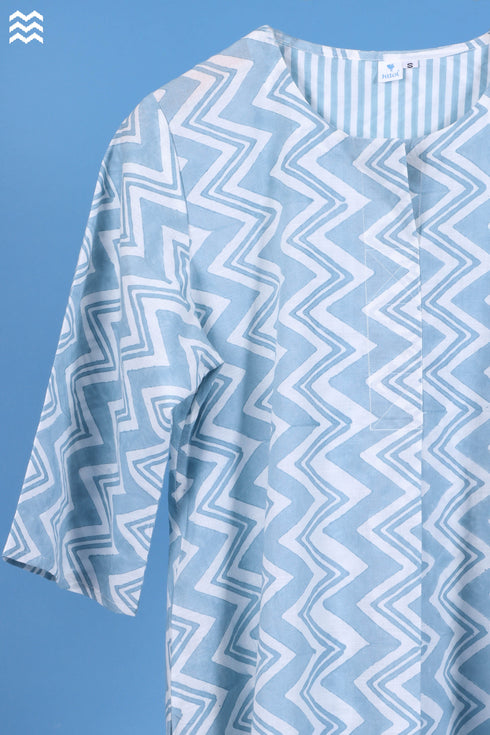 Slub Cotton SJB Top In Zigzag Block Print