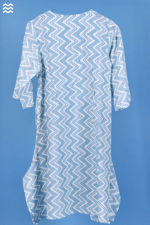 Slub Cotton SJB Top In Zigzag Block Print