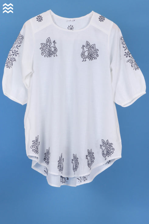 Slub Cotton Rose Top With Chikankari Embroidery