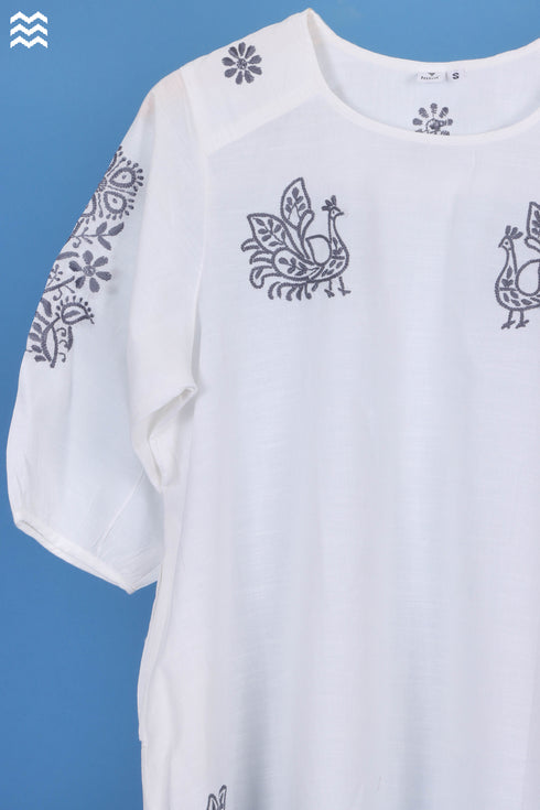 Slub Cotton Rose Top With Chikankari Embroidery