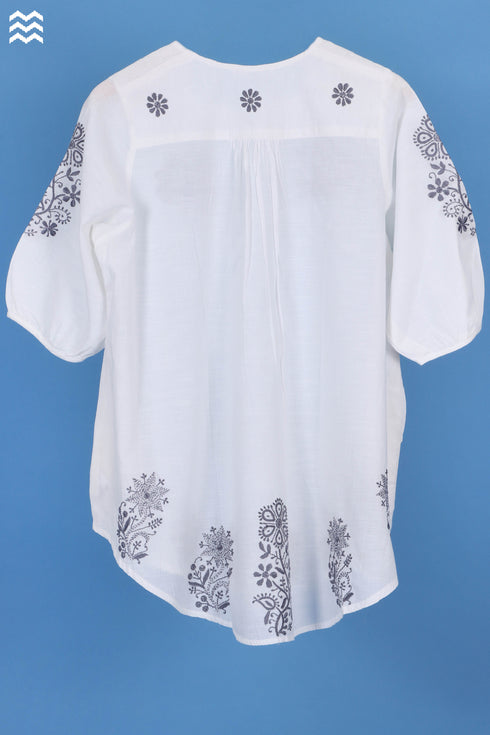 Slub Cotton Rose Top With Chikankari Embroidery