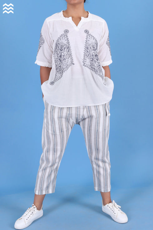 Slub Cotton Phil Top With Chikankari Embroidery
