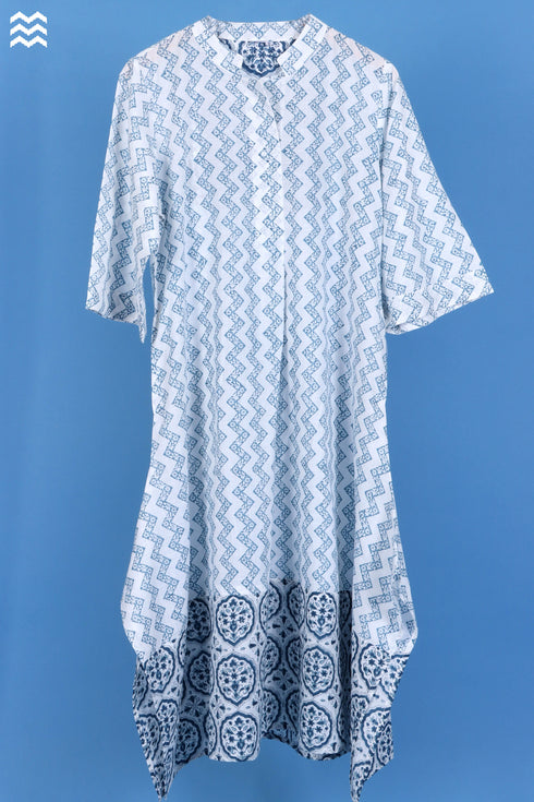 Slub Cotton Mai Tai Top In Zigzag Block Print