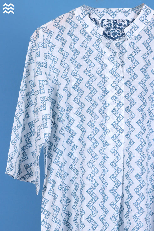 Slub Cotton Mai Tai Top In Zigzag Block Print