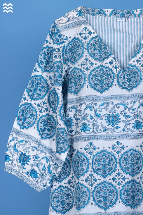 Slub Cotton Glory Top In Graphic Block Print