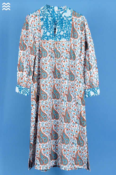 Slub Cotton Joplin Dress In Paisley Block Print