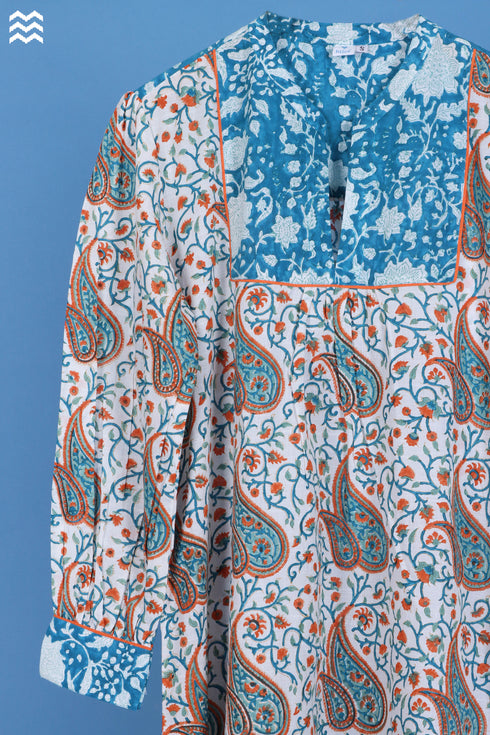 Slub Cotton Joplin Dress In Paisley Block Print