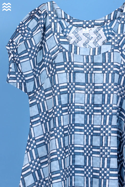 Mulmul Cotton Jelly Top In Checkered Block Print
