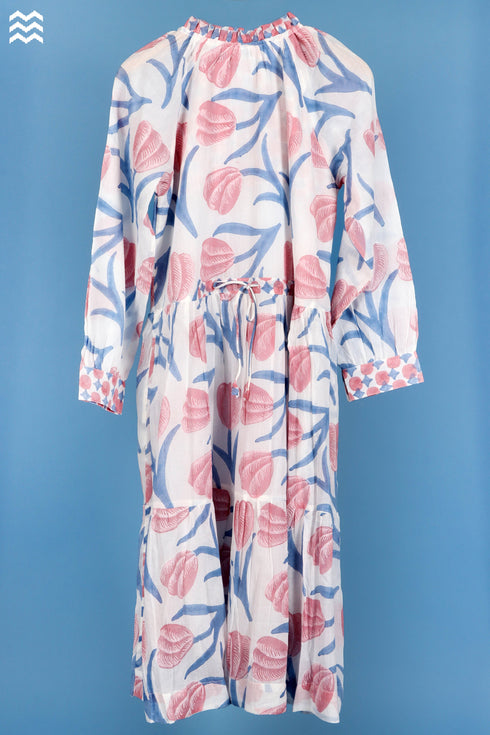 Mulmul Cotton Timmie Dress In Floral Block Print