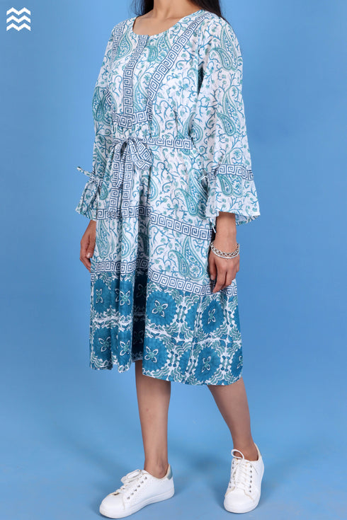 Mulmul Cotton Amalfi Dress With Floral Block Print