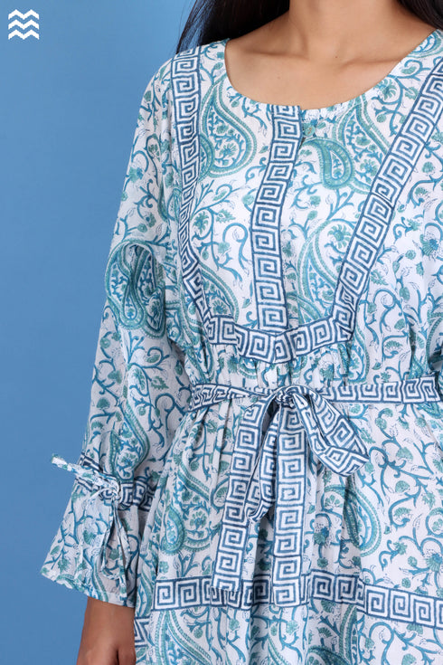 Mulmul Cotton Amalfi Dress With Floral Block Print