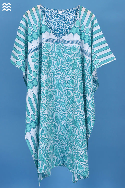 Mulmul Cotton Caftan In Assorted Block Print