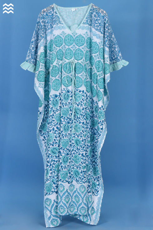 Mulmul Cotton Cher Caftan In Assorted Block Print