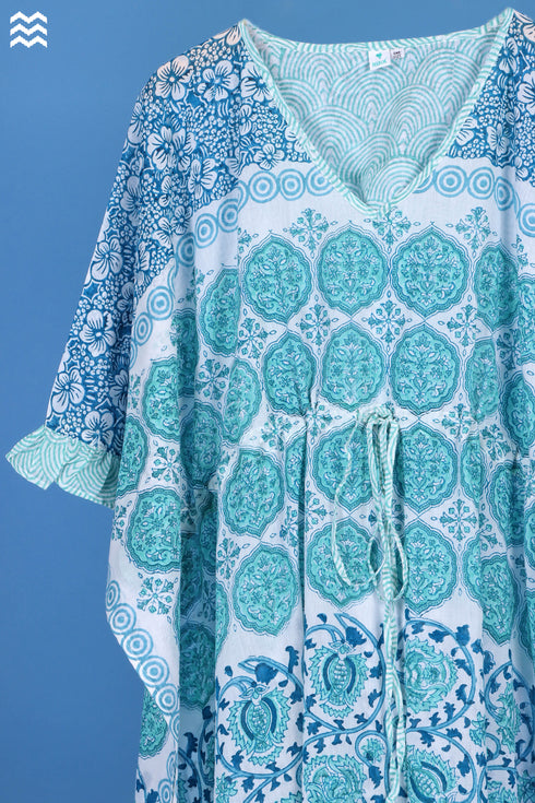 Mulmul Cotton Cher Caftan In Assorted Block Print
