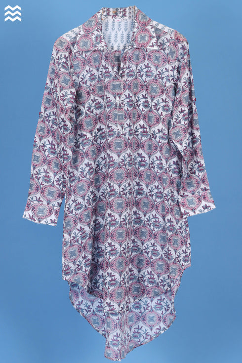 Mulmul Cotton Boyfriend Shirt In Floral Block Print