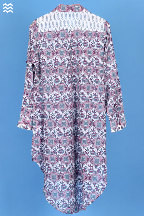 Mulmul Cotton Boyfriend Shirt In Floral Block Print