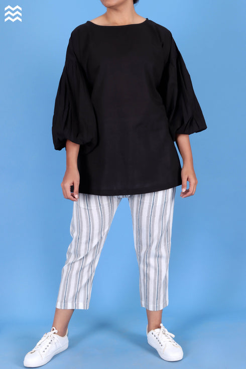 Slub Cotton Stanley Top In Geometric Block Print