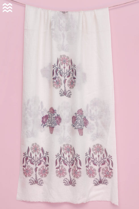 Wool Stole In Floral Block Print