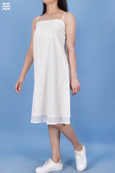 Crepe Cotton Hackysack Dress In Textured Block Print