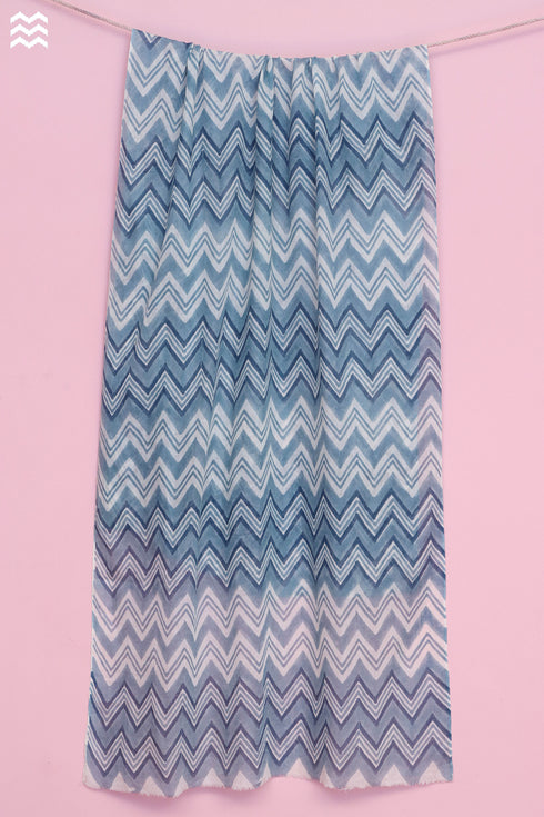 Wool Stole In Chevron Block Print