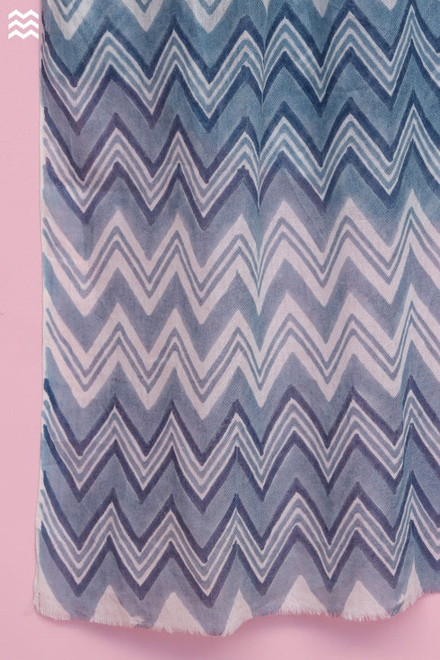 Wool Stole In Chevron Block Print