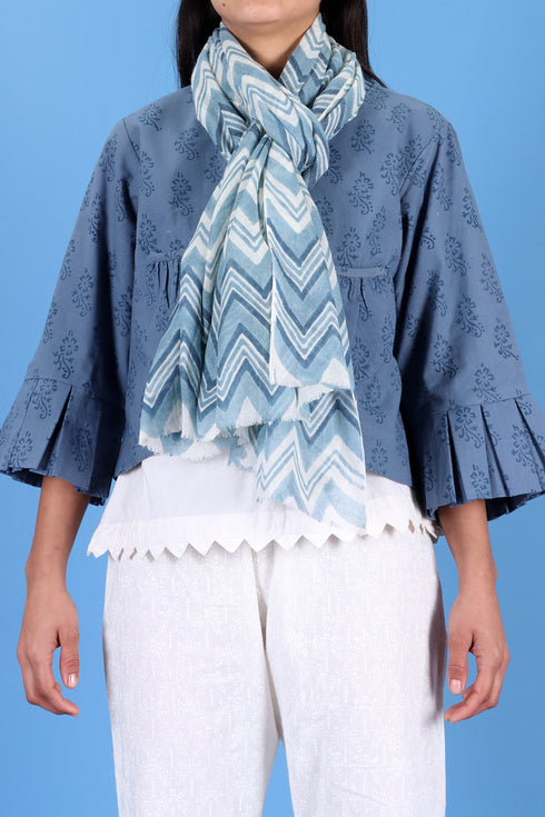 Wool Stole In Chevron Block Print