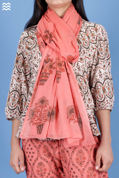 Mulmul Cotton Wrap In Floral Block Print