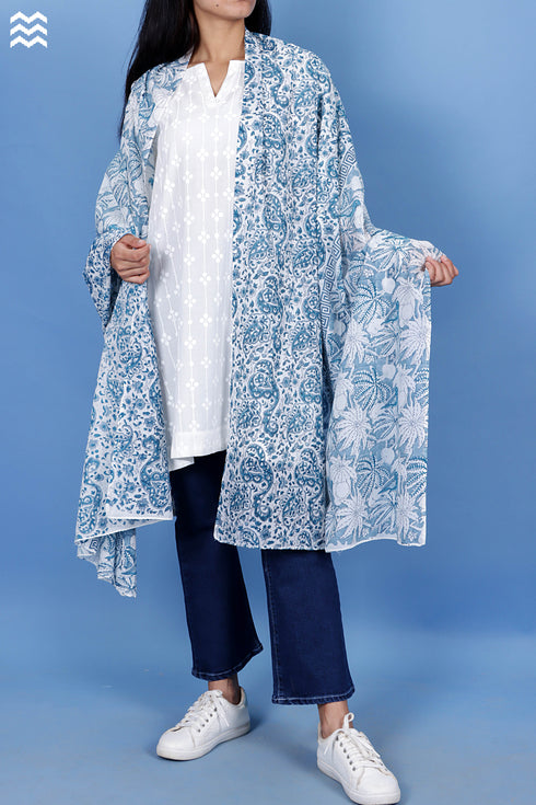 Mulmul Cotton Wrap In Assorted Block Print