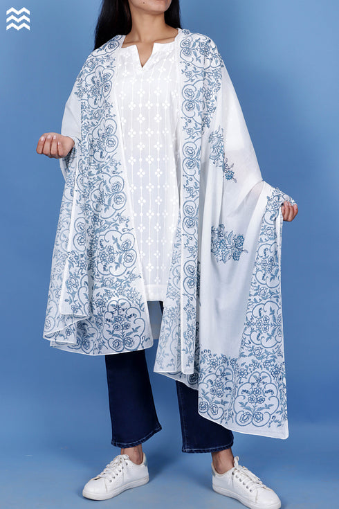 Mulmul Cotton Wrap In Floral Block Print