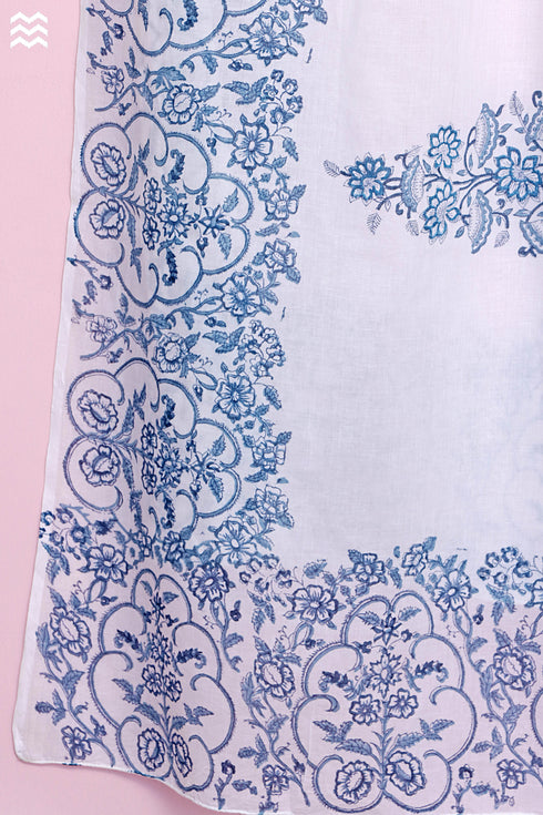 Mulmul Cotton Wrap In Floral Block Print