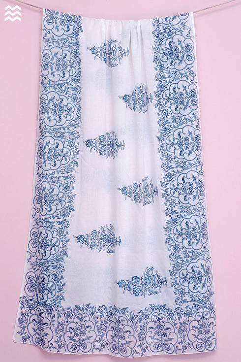 Mulmul Cotton Wrap In Floral Block Print
