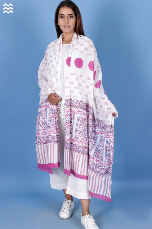 Mulmul Cotton Wrap In Geometric Block Print