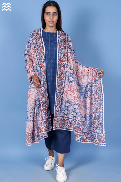 Mulmul Cotton Wrap In Assorted Block Print