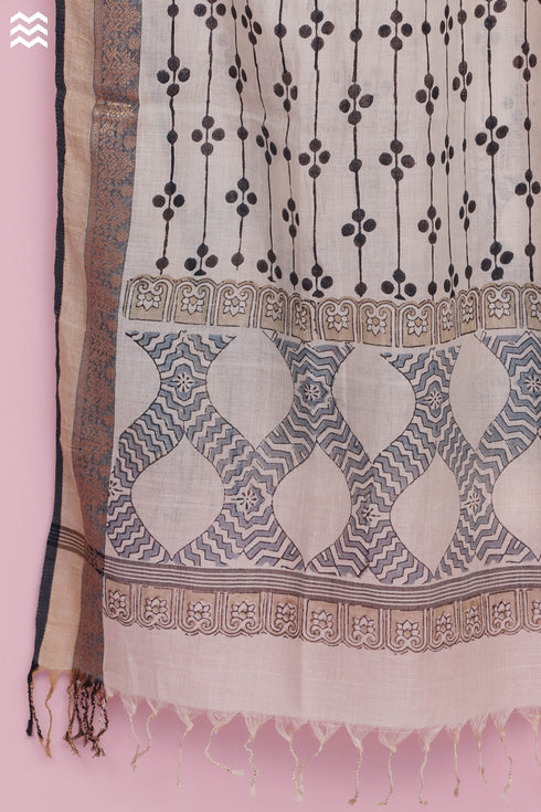 Bengal Cotton Jamdani Lou Lou Wrap With Graphic Block Print
