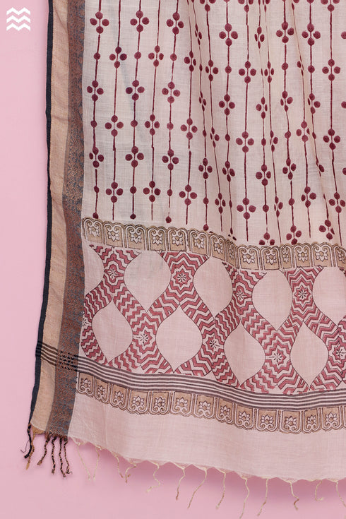 Bengal Cotton Jamdani Lou Lou Wrap With Graphic Block Print