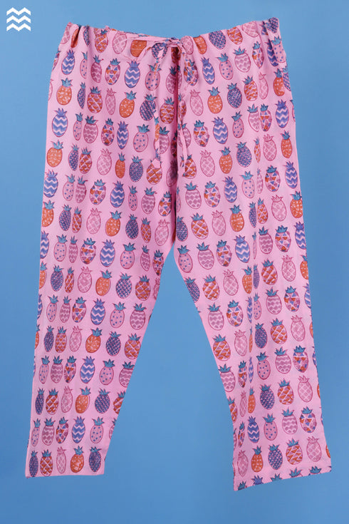 Cambric Cotton Rose Pant In Statement Block Print