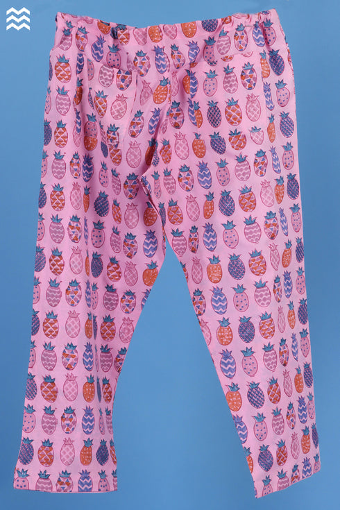 Cambric Cotton Rose Pant In Statement Block Print
