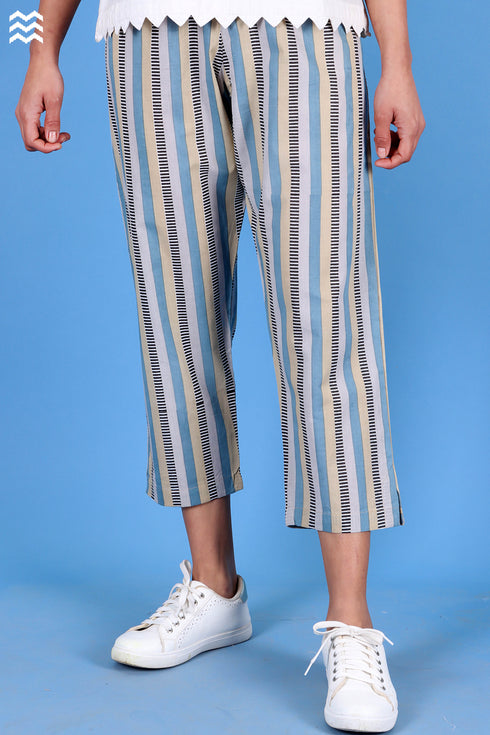 Cambric Cotton Rose Pant In Striped Print