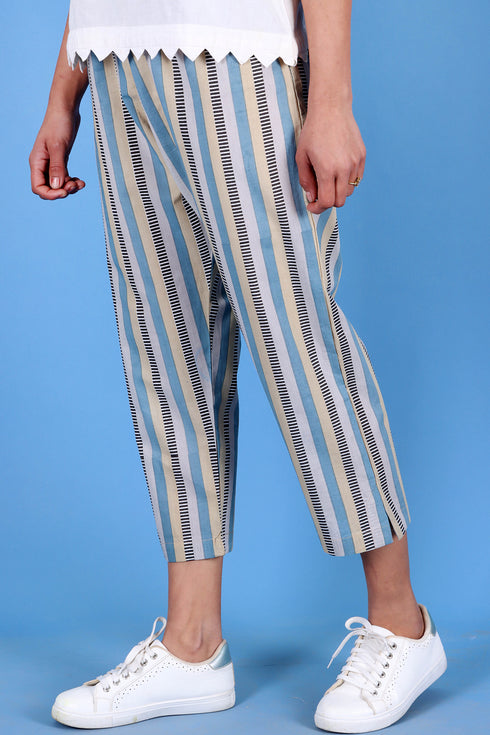 Cambric Cotton Rose Pant In Striped Print