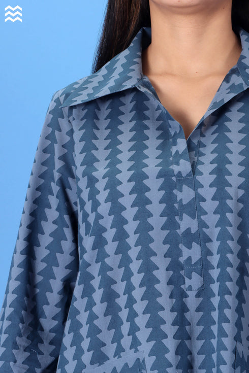 Cambric Cotton Boyfriend Shirt In Geometric Block Print